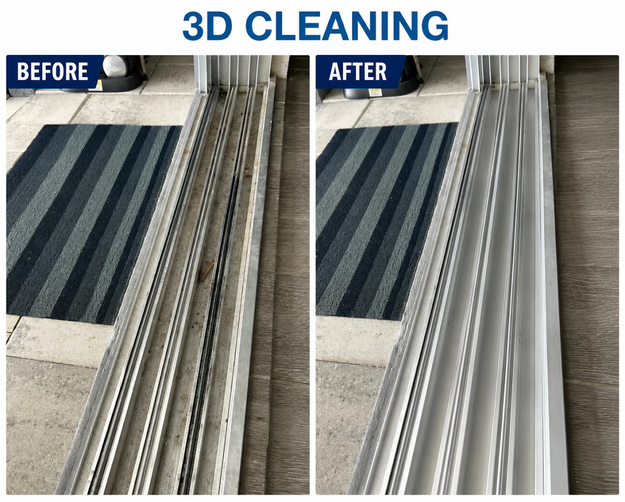 Door track before and after cleaning